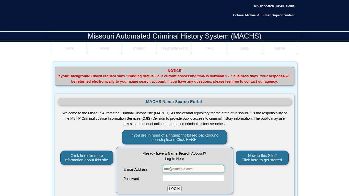 MACHS: Missouri Automated Criminal History Site